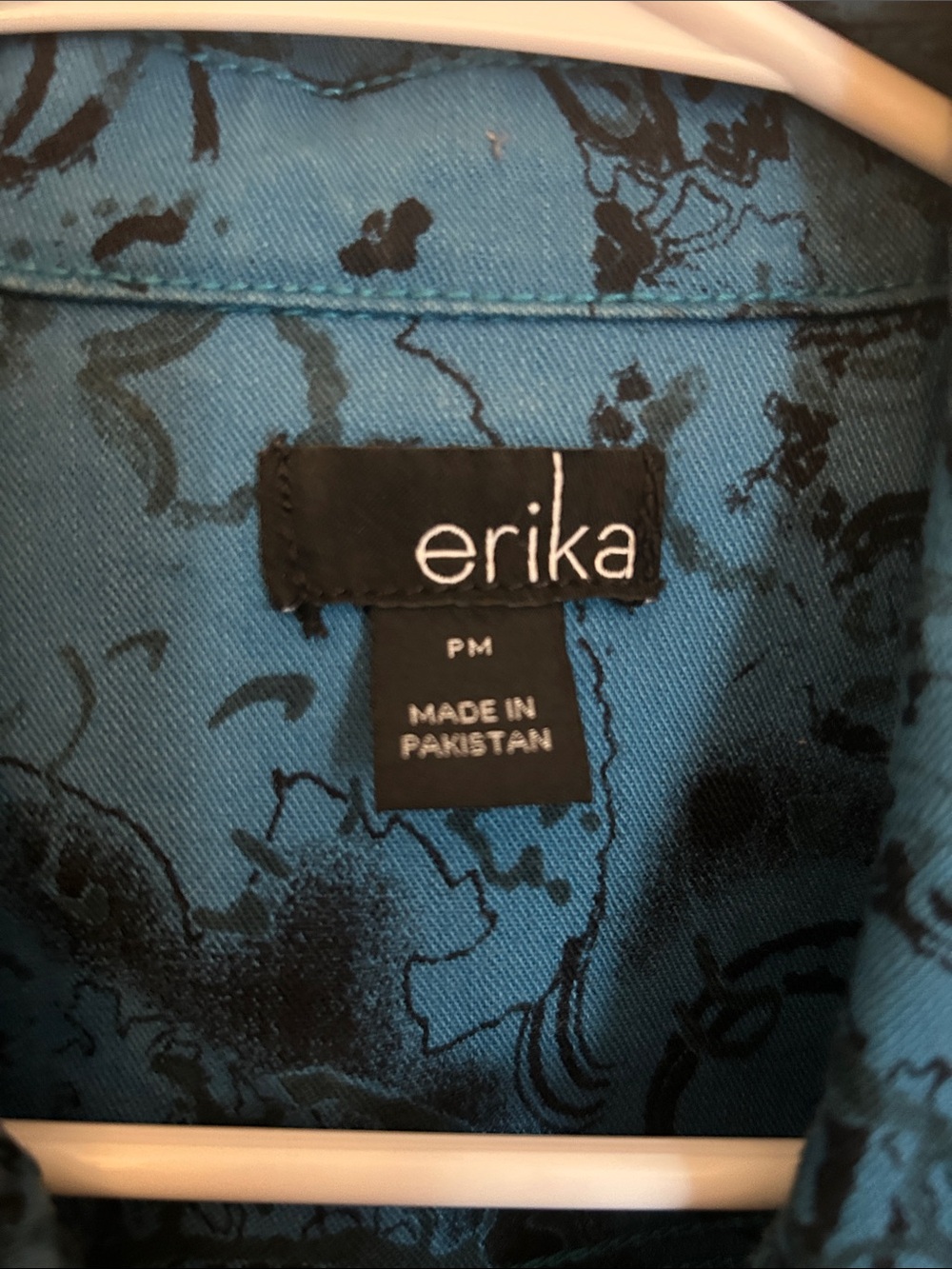 Erika Blue Printed Button-Front Shirt Jacket with Metal Buttons - Picture 2 of 5